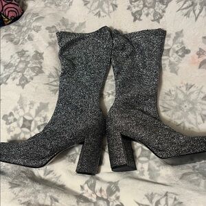 Glitter Mesh Mid Calf Boots NWOT